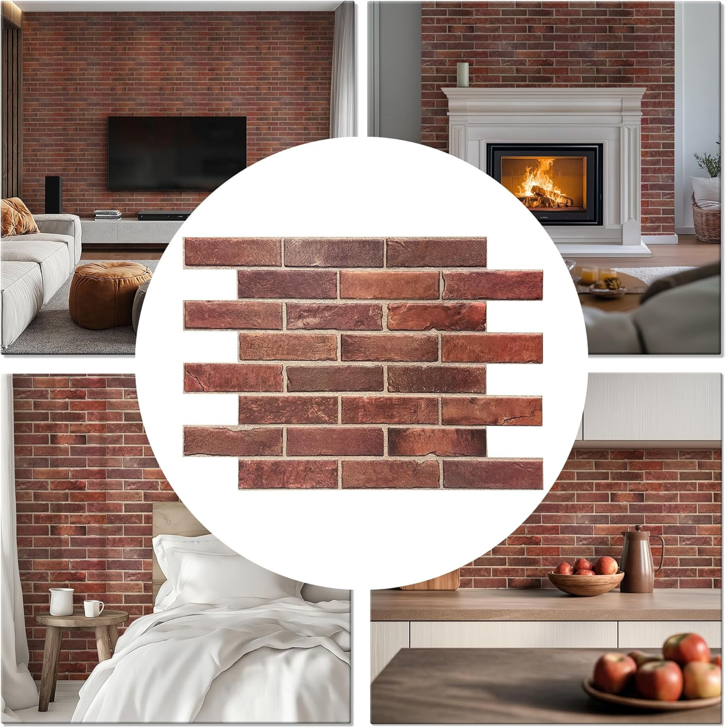 Retro 3D Faux Brick Wall Panels – 10 Pack, Red PVC, Realistic Texture