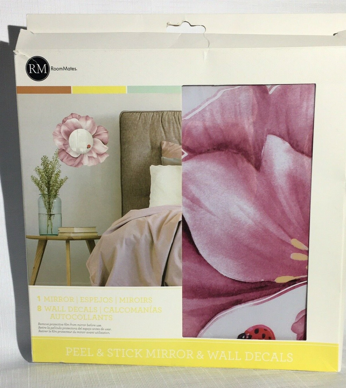 RoomMates Pink Peony Floral Mirror Peel & Stick 8 Wall Decals 13" x 14.3"