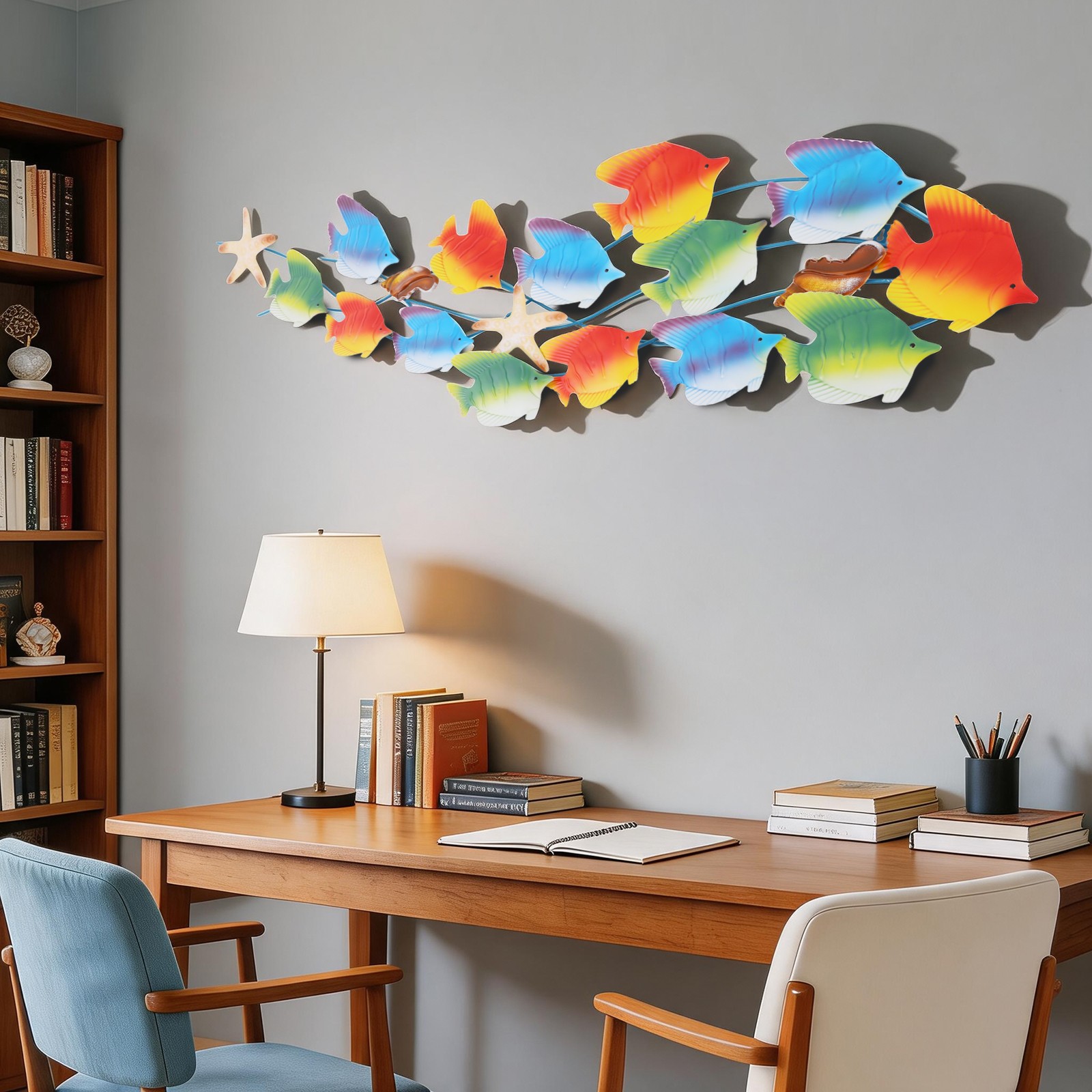 Metal Marine Fish Group Wall Decoration Ocean Decor Art For Living Room/Bedroom