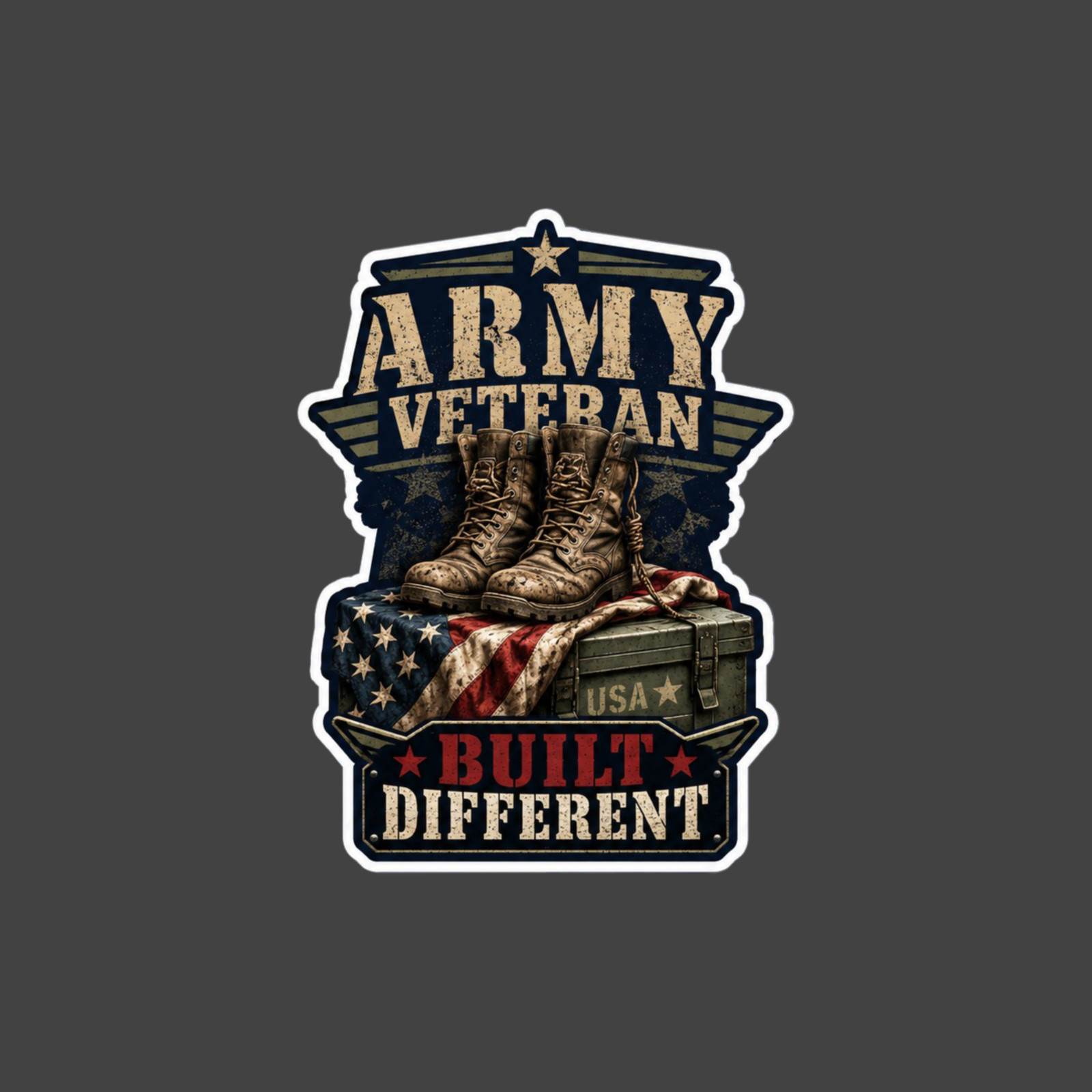 Army Veteran Sticker Vinyl Decal Built Different Military Boots Patriotic USA