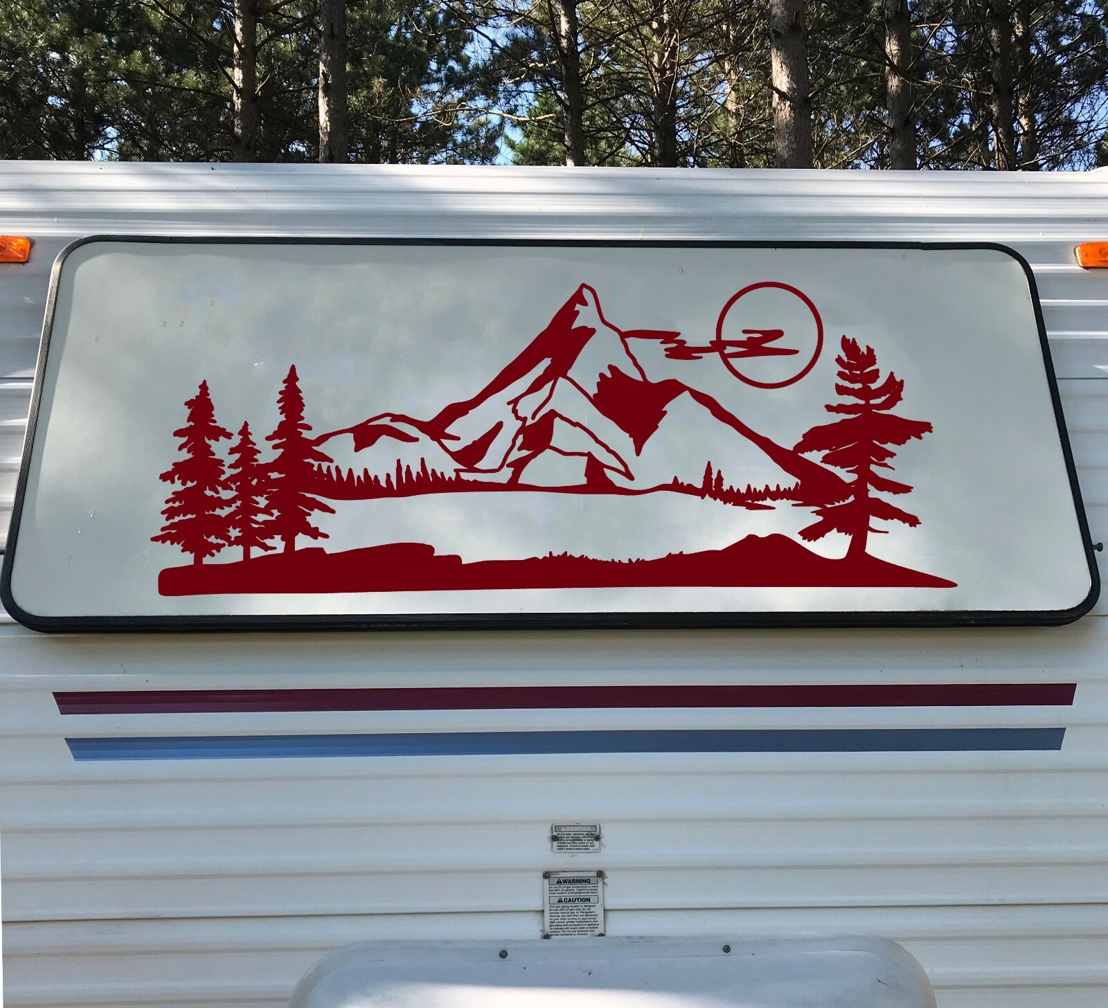 Mountains Moon Vinyl Decal V2 – Forest RV Camper Travel Trailer Graphics Scene
