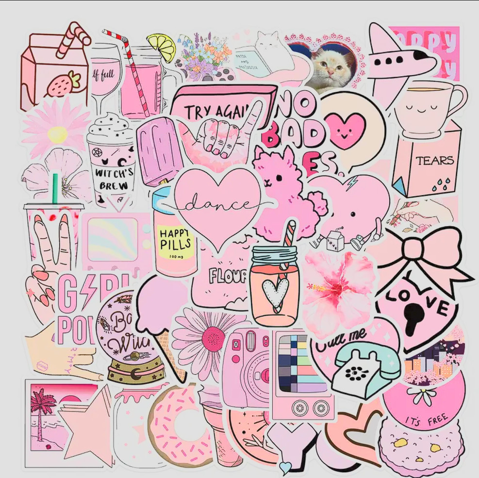 50pcs Cartoon Pink Girl Series Stickers Doodle Waterproof Motorcycles Stickers F