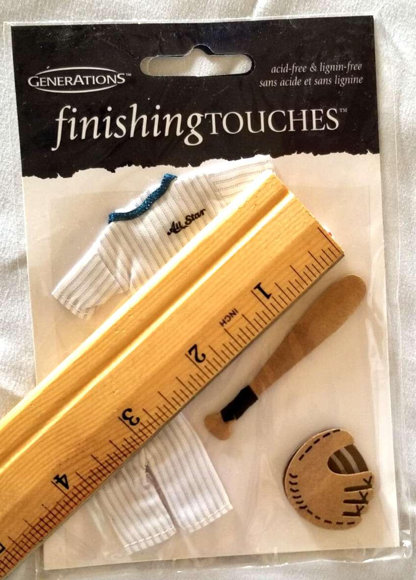 Baseball Scrapbook Cloth Uniform Cardboard Mitt Ball Bat Finishing Touches NIP