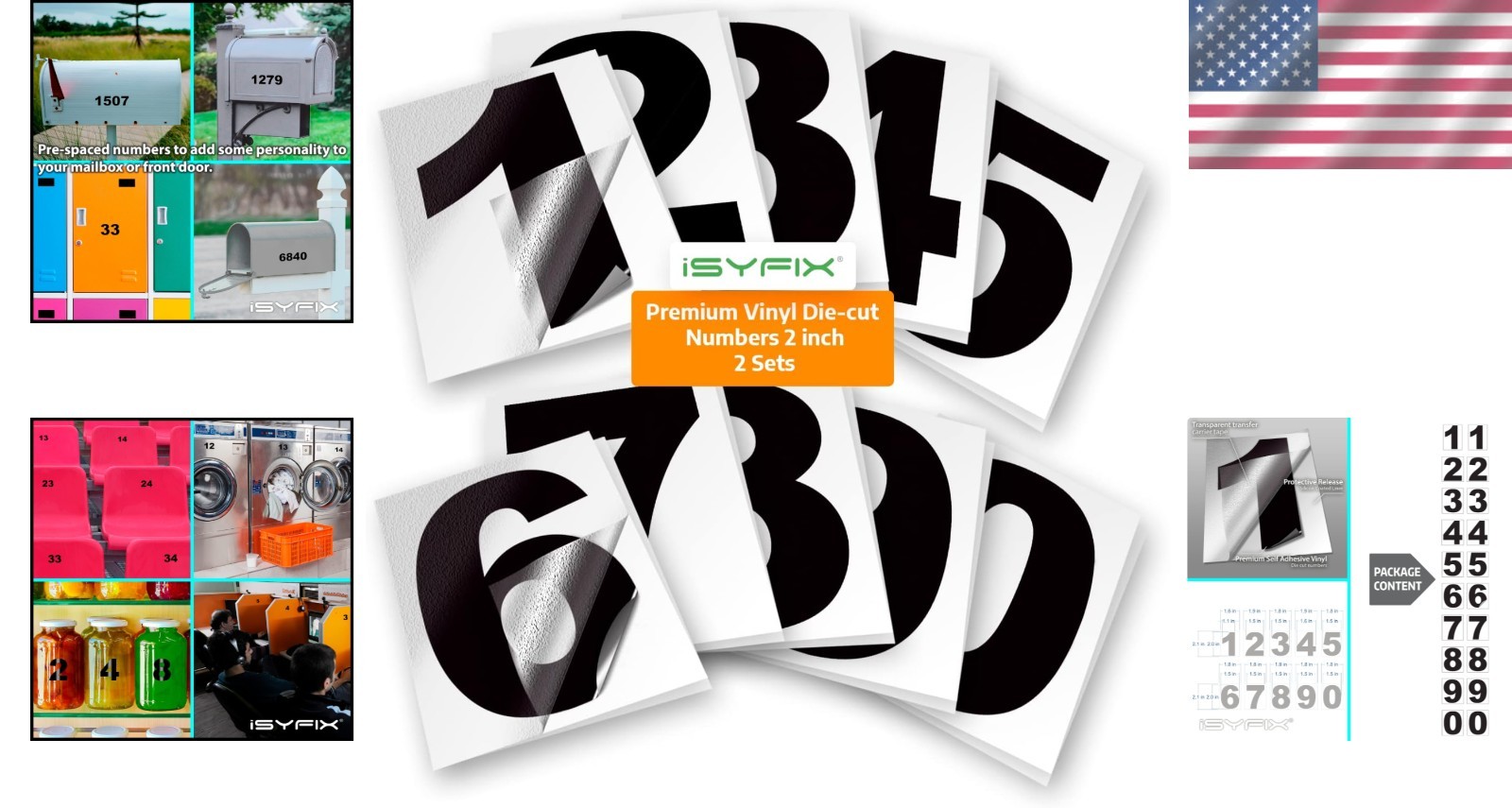 Complete Set of Self-Adhesive 2-Inch Vinyl Number Stickers – Indoor and Outdoor