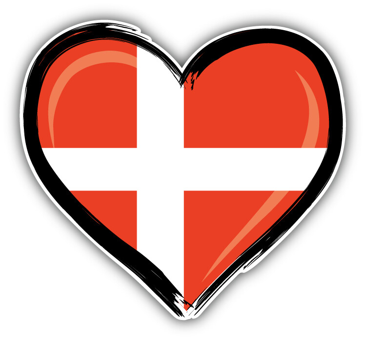 Denmark Flag Grunge Glossy Heart Car Bumper Sticker Decal