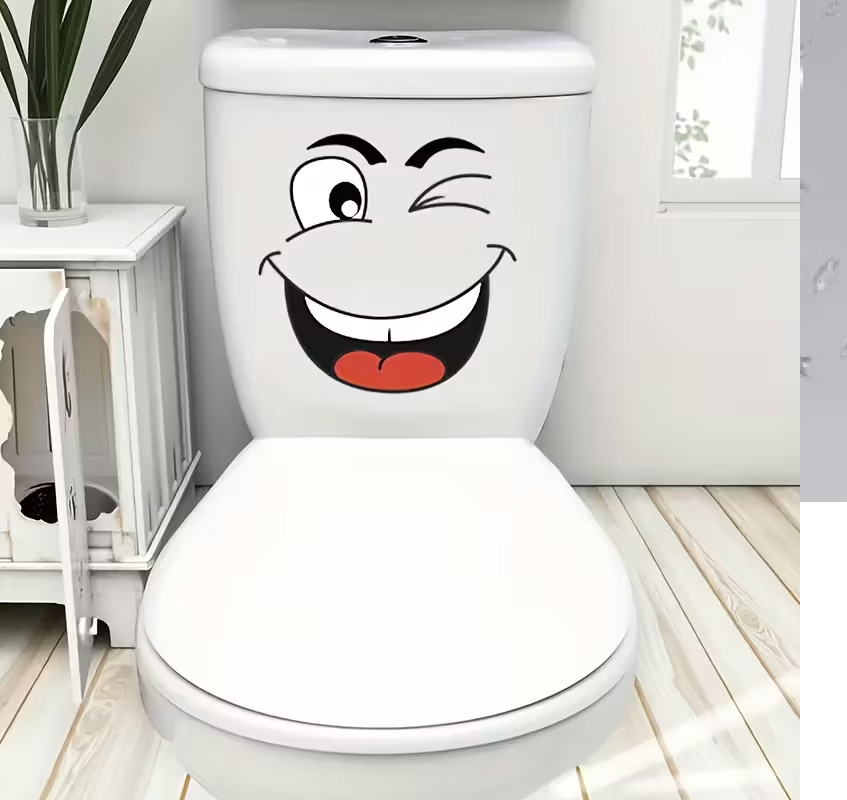 Funny Cartoon Face Toilet Trash Can Sticker Decal