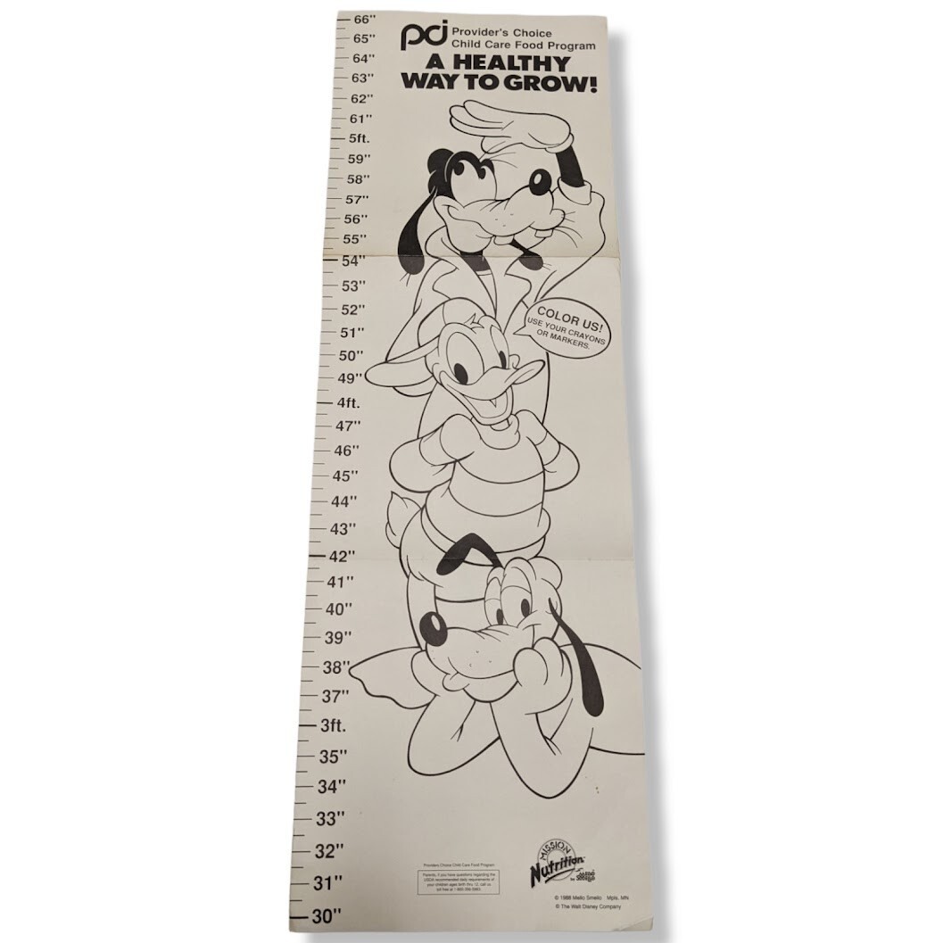 VTG 80s Walt Disney Hanging Height Chart – Goofy, Donald Duck, Pluto – RARE
