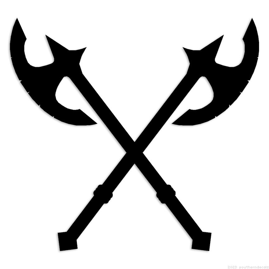 Crossed Battle Axes – Decal Sticker – Multiple Colors & Sizes – ebn6673