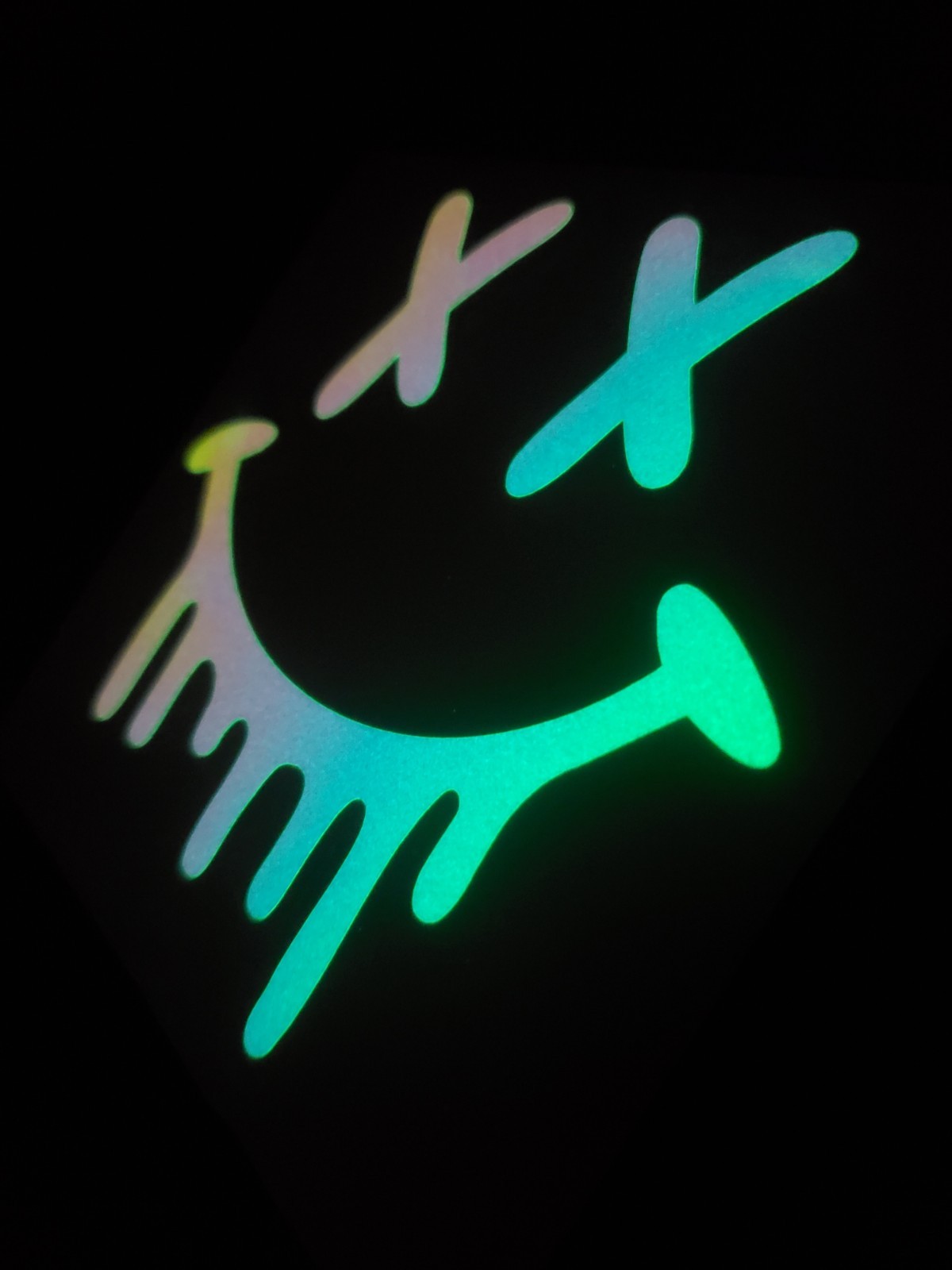 Glow In The Dark Smiley Face Drip Vinyl Decal Medium Size Sticker Bright Opal