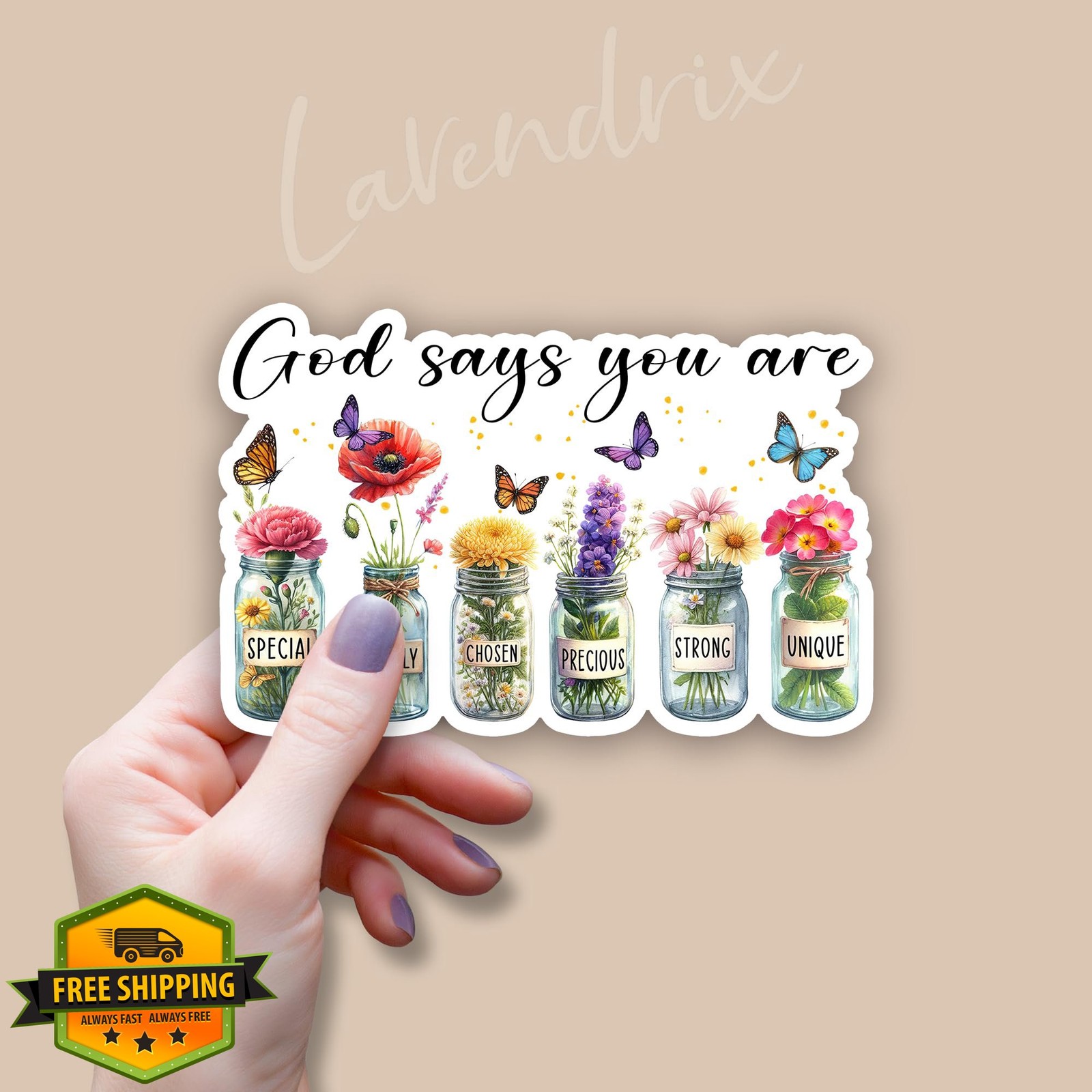 Christian Bible Verse Vinyl Sticker, Flower Design, 3×2 Inch