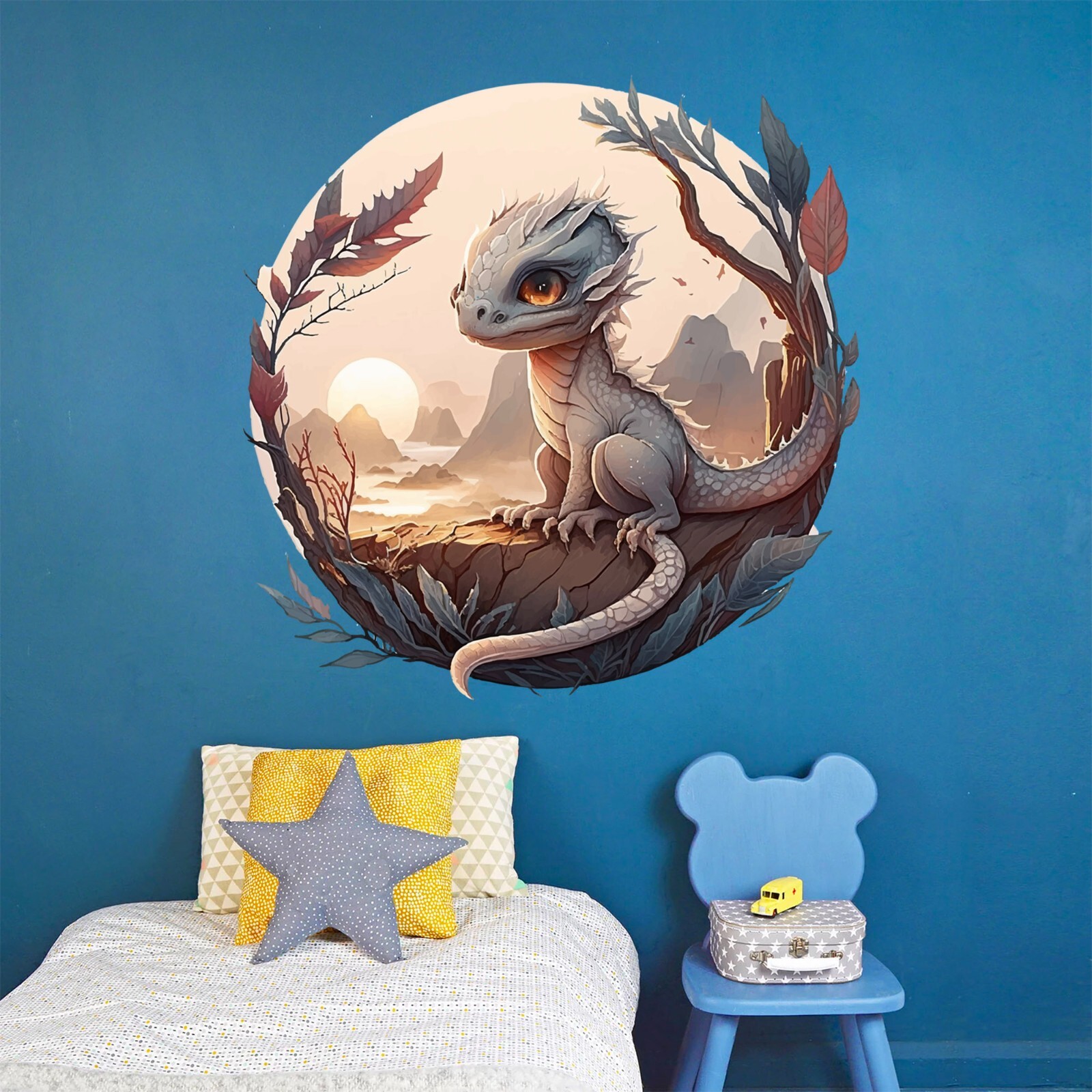 Baby Dragon Moon Night Sky Fairytale Decal Dinosaur nursery wall decal sticker
