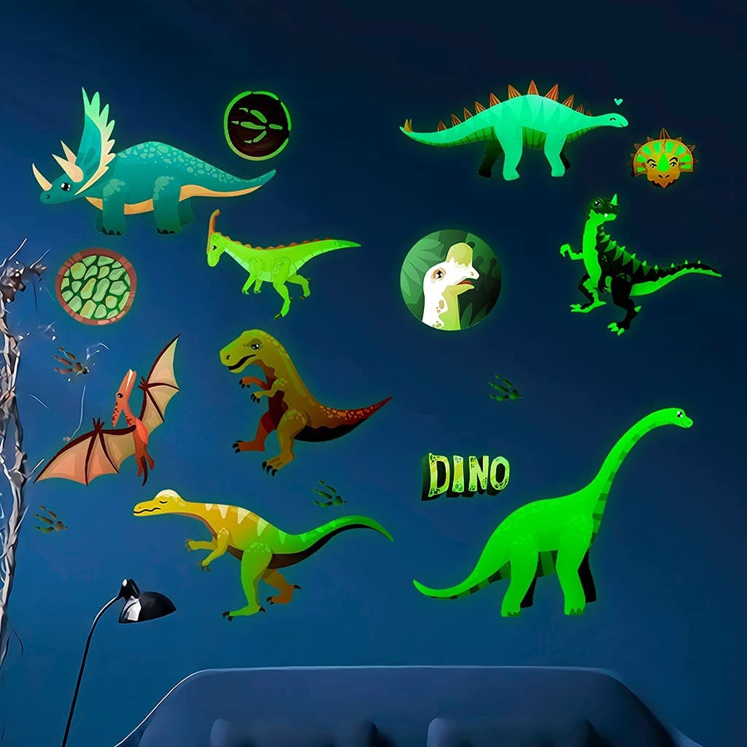 Alnicov 17 PCS Wall Stickers,Glowing in Dark Dinosaur Wall Stickers,DIY Remov…