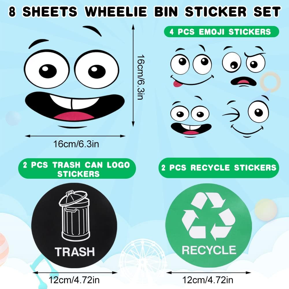 8 Sheets Bin Stickers,Funny Trash Garbage Can Sticker,Adhesive Cartoon Expressio