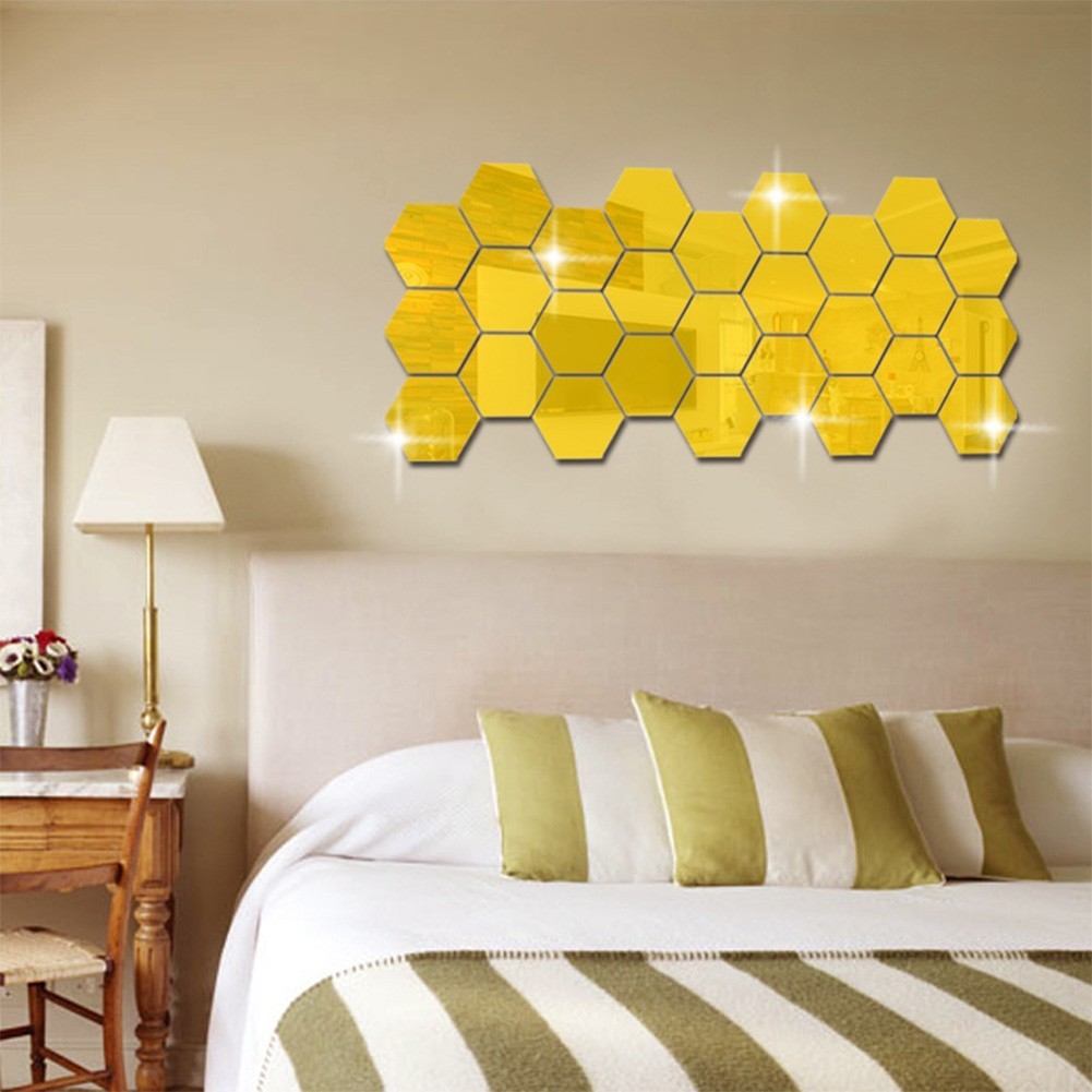 Hexagonal Mirror Wall Panels Set 32 PCS DIY Acrylic Home Wall Decoration