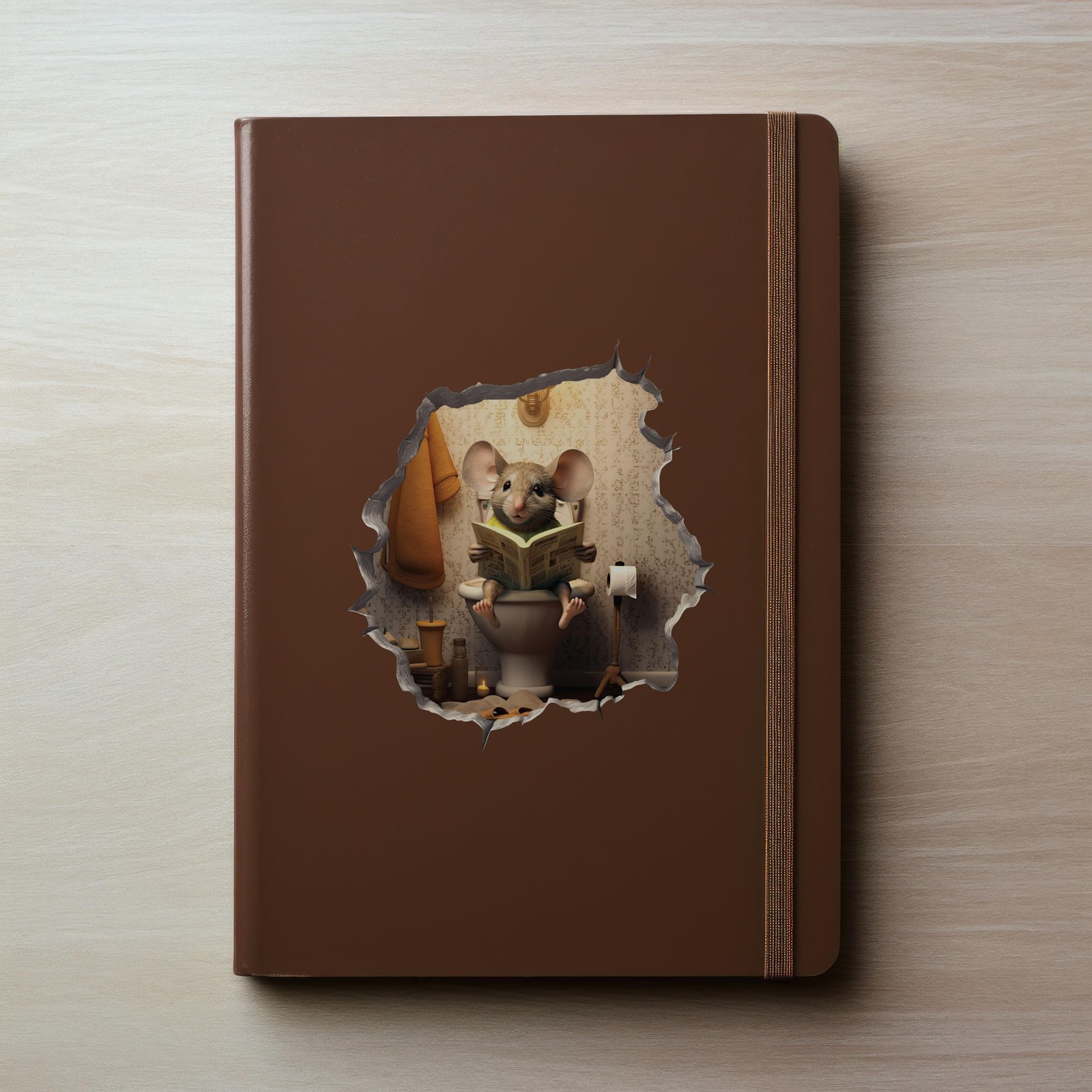 Mouse Sitting on Toilet in Mouse Hole Decal – Mouse Hole Sticker with 3D Effect