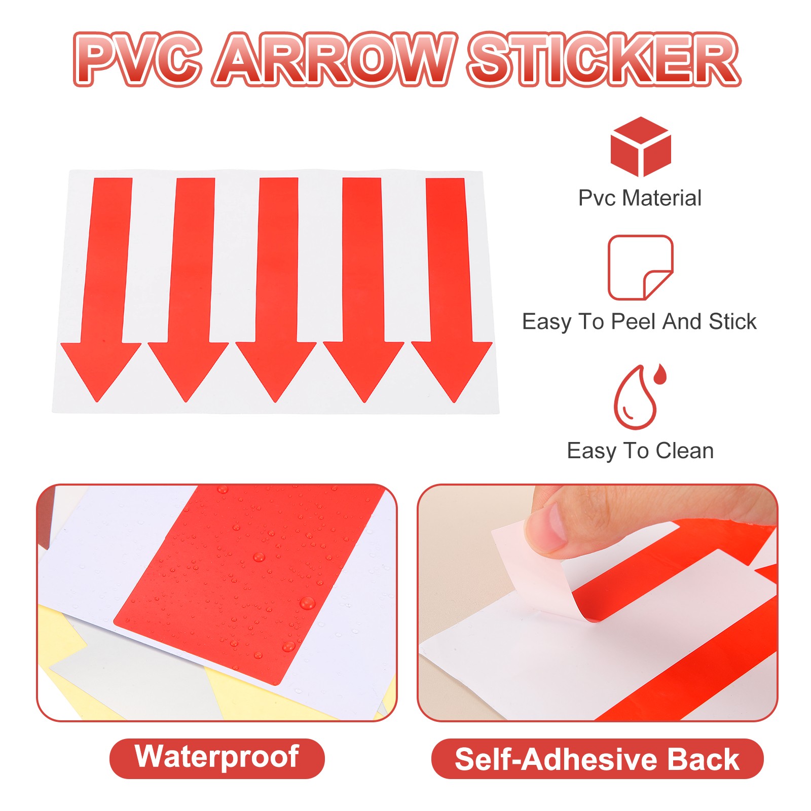 Arrow Sticker, (5×1.2 Inch, Red) (80 Pcs), Waterproof Arrow Sign Sticker