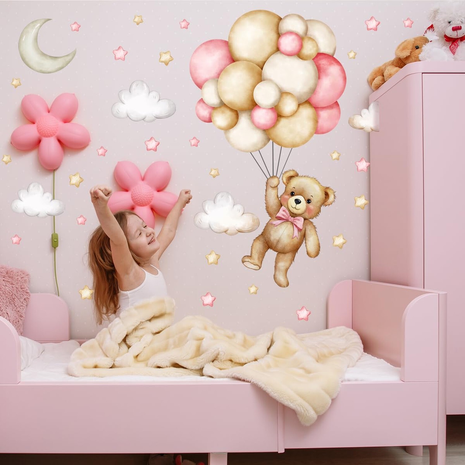 Teddy Bear Wall Decals, Cartoon Animal Wall Decals, Balloon Wall Stickers Sta…