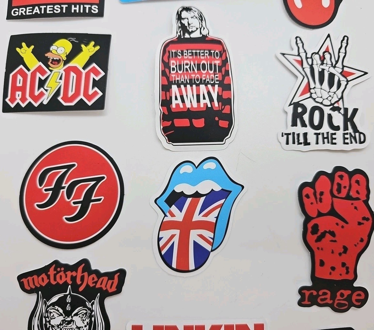 18 Assorted Stickers 2"- 3" Rock Heavy Metal Punk Pop Funk Music Bands
