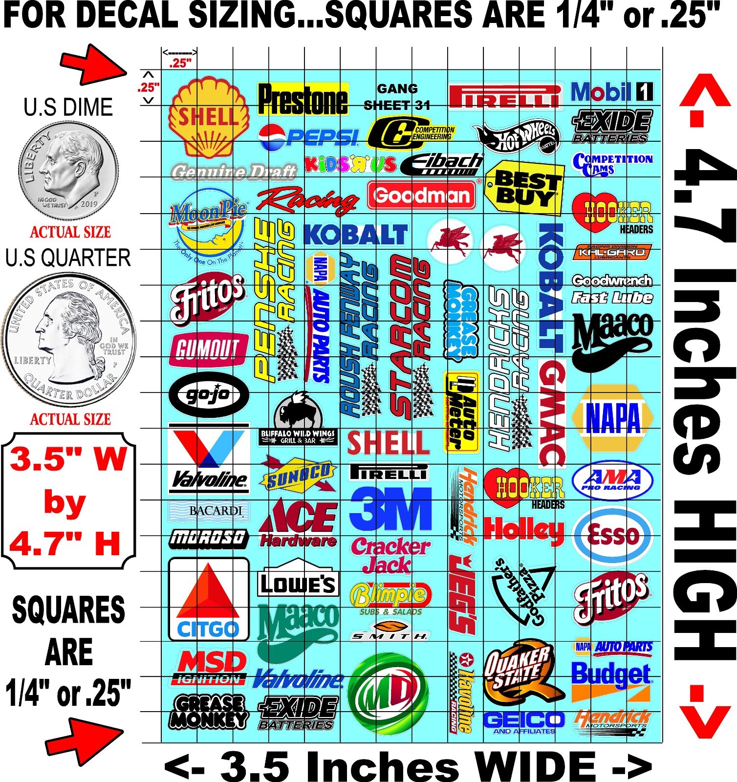 White Vinyl Sticker Sheet 31 F1sponsor-R/C MODEL Decal fits 1/24-1/16 Scale CUT