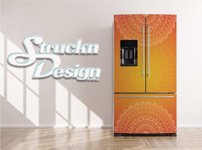 Flower Floral Mandala Orange Yellow Fridge Freezer Wrap Side Door Vinyl Decal