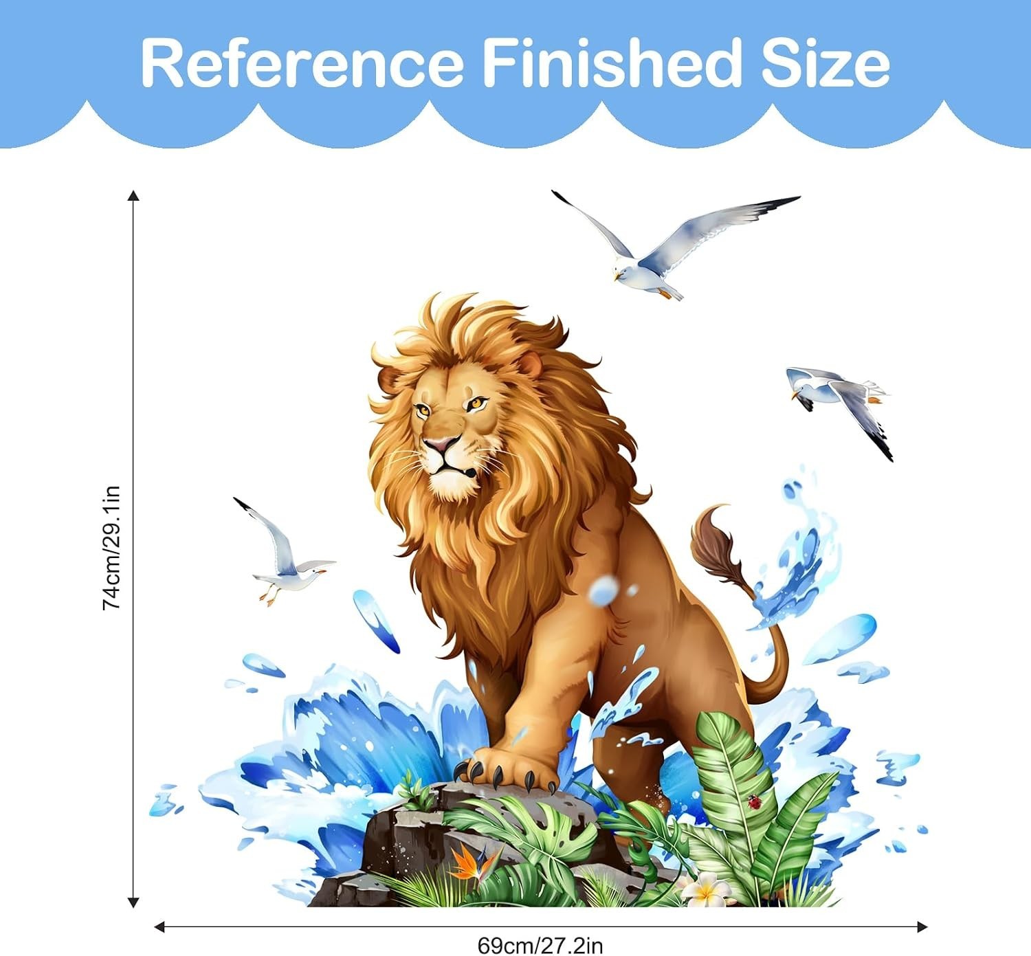 Lion Wall Decals Safari Animal Wall Sticker with Leaves Waves | Peel and Stic…