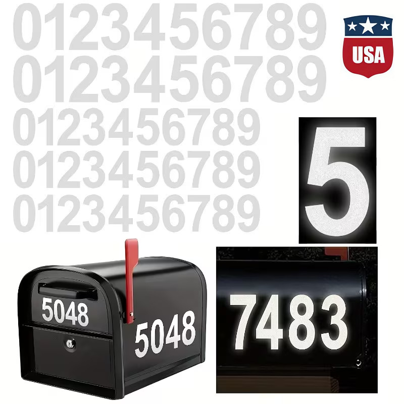 1/3x Reflective Mailbox Numbers for Outside, 2/3/4 Inch Self Adhesive Waterproof