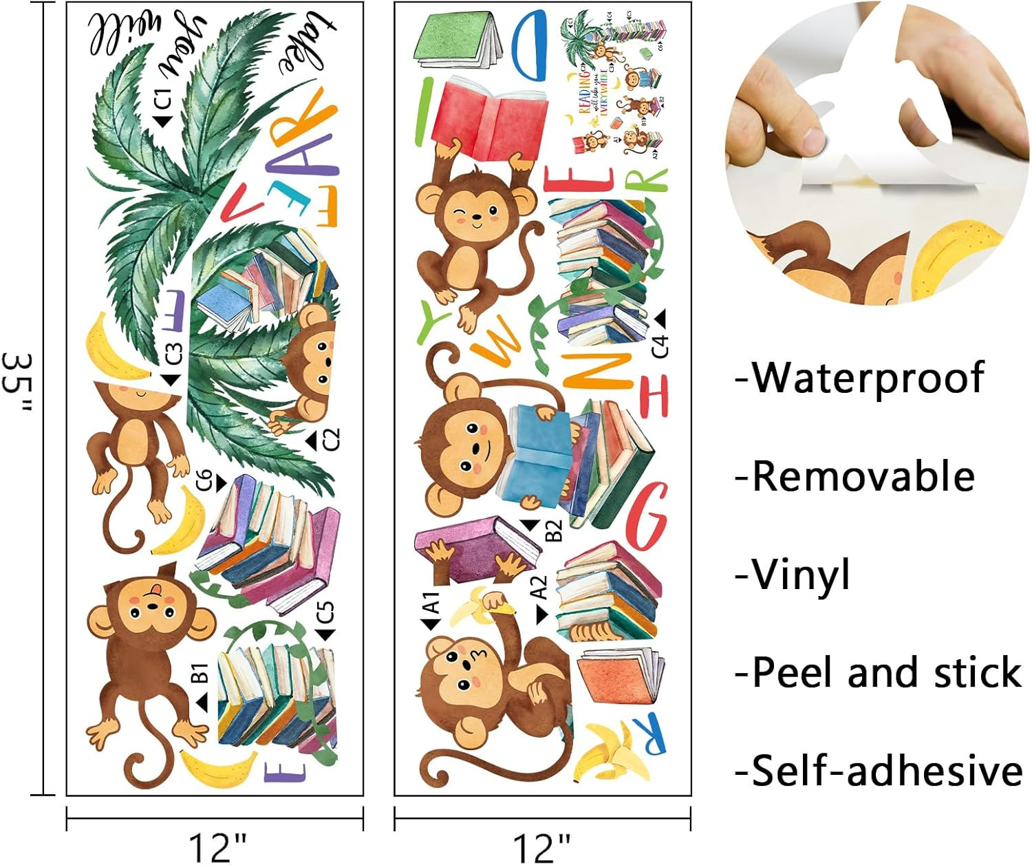 Monkey Reading Book Wall Decals Stickers, Reading Will Take You Everywhere Nurse