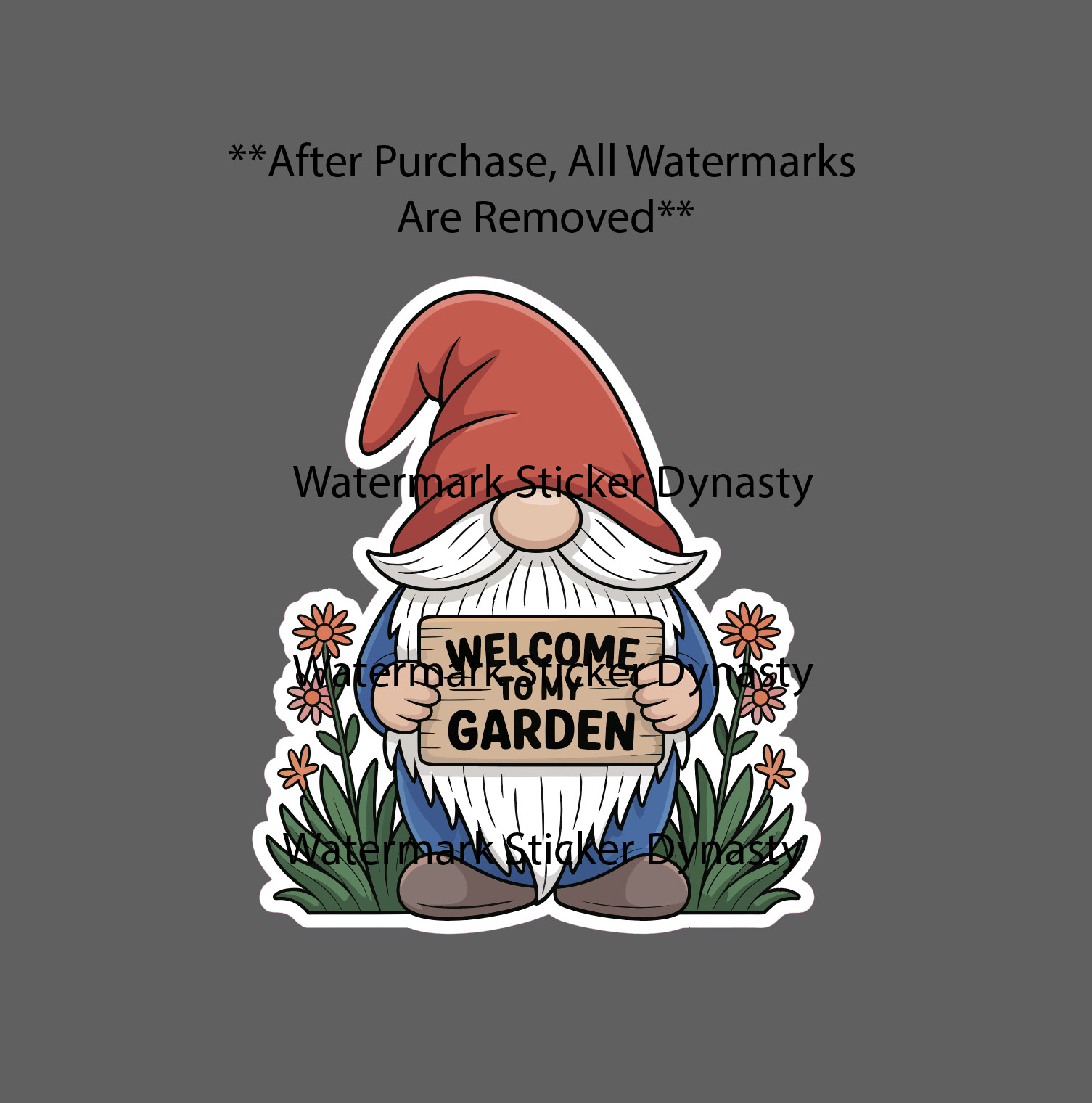 Garden Gnome Sticker Waterproof Decal Welcome Quote Sign Floral Flower Gift NEW