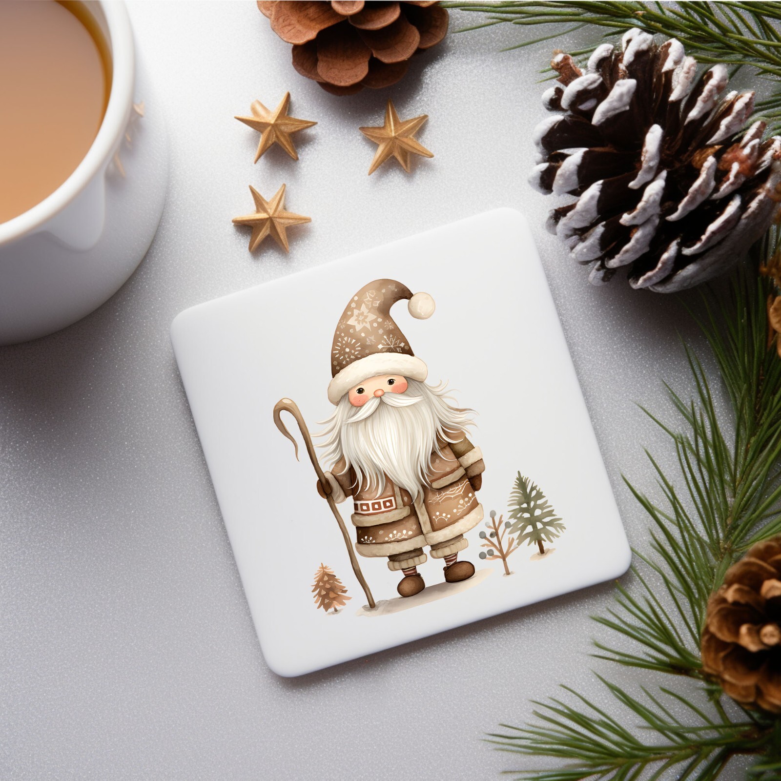 Neutral Christmas Folk Art Santa UV DTF Sticker Transparent Decal