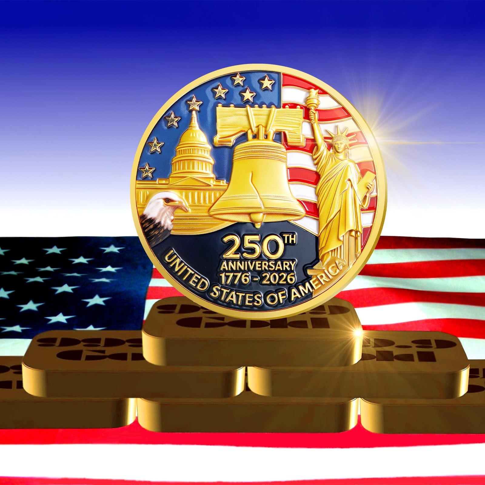 Highergo 1.57 inches (diameter) x 0.12 (thick), Gold, Red, White, Blue