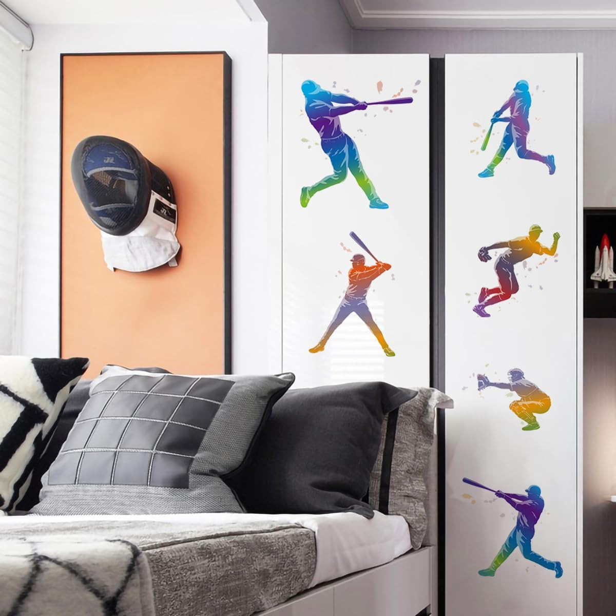 Watercolor Baseball Wall Stickers Removable Sports Player Silhouette Wall Decals