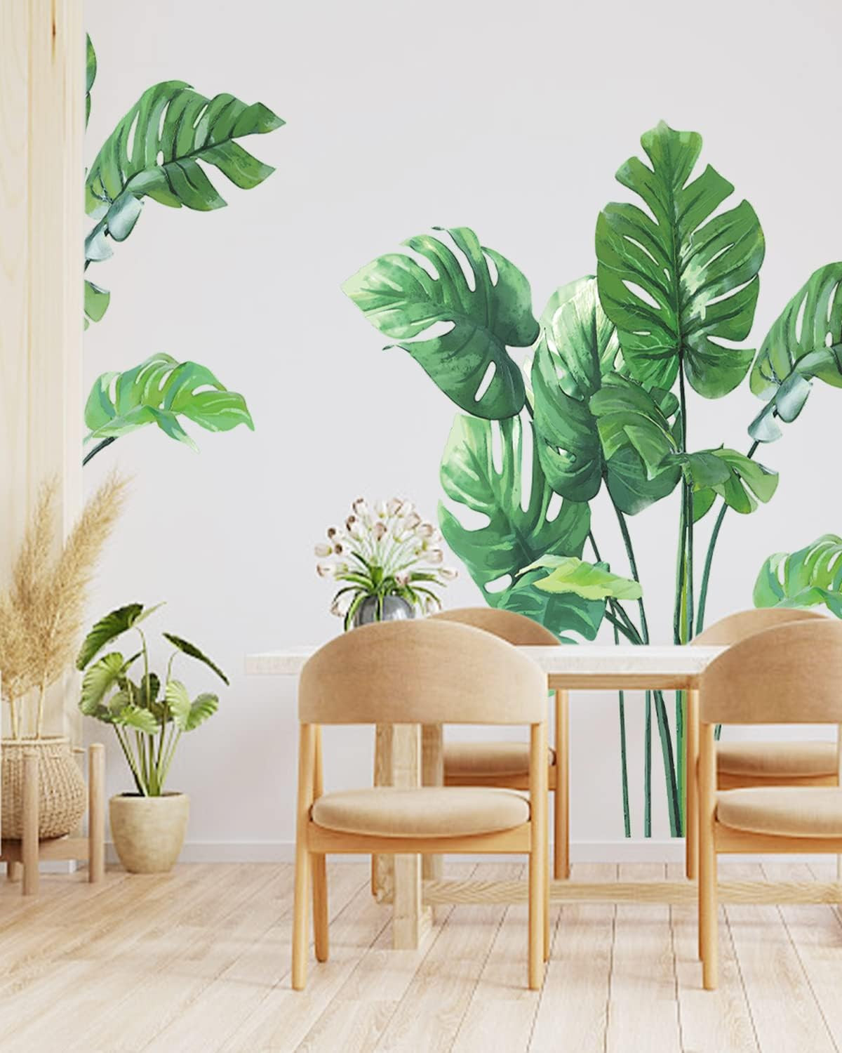 Leaf Wall Decals Peel and Stick, Large Green Monstera Leaf Wall Stickers for Bed