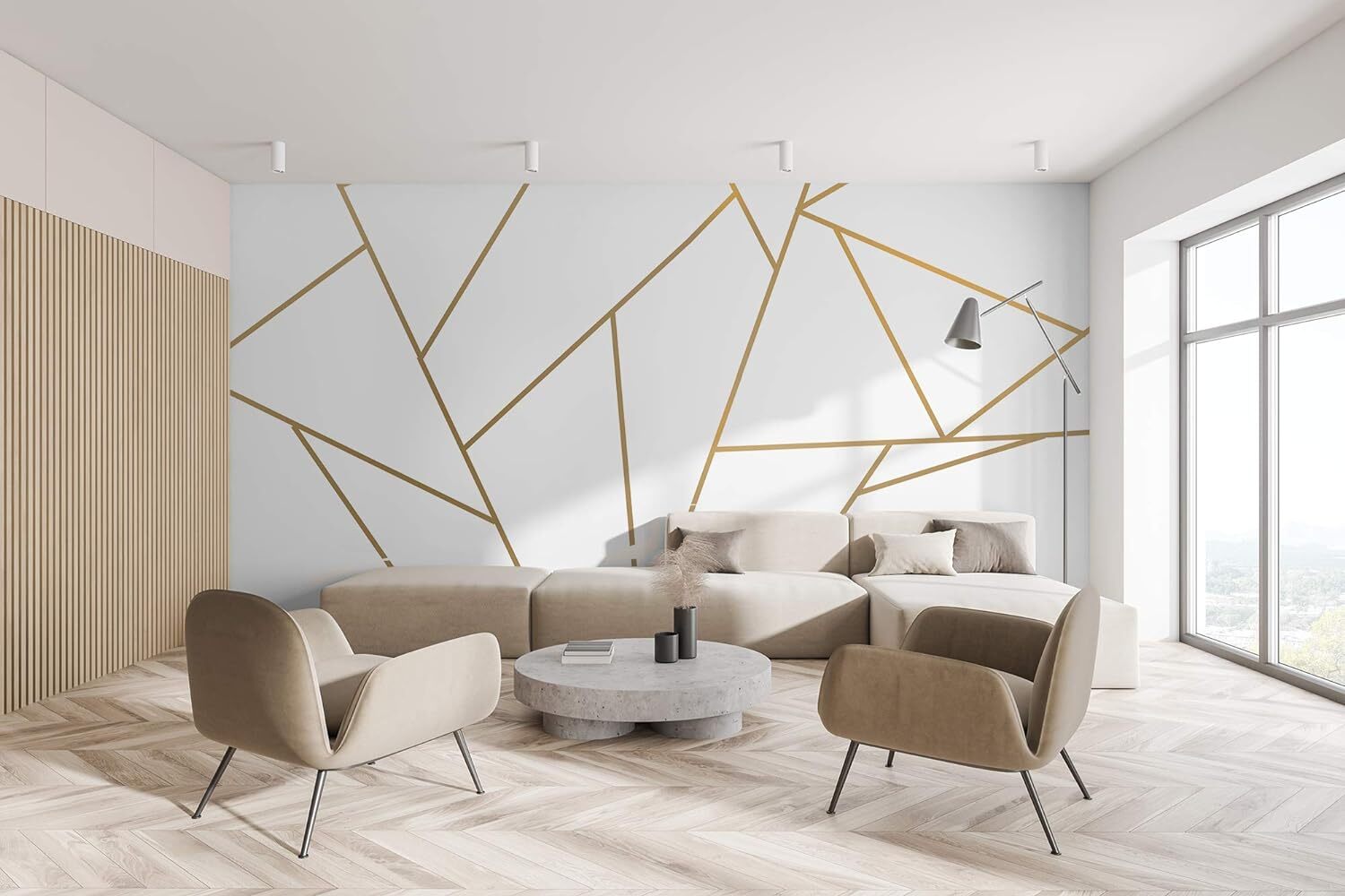 Murwall Gold Wall Decal Peel and Stick | Geometric Line Sticker |