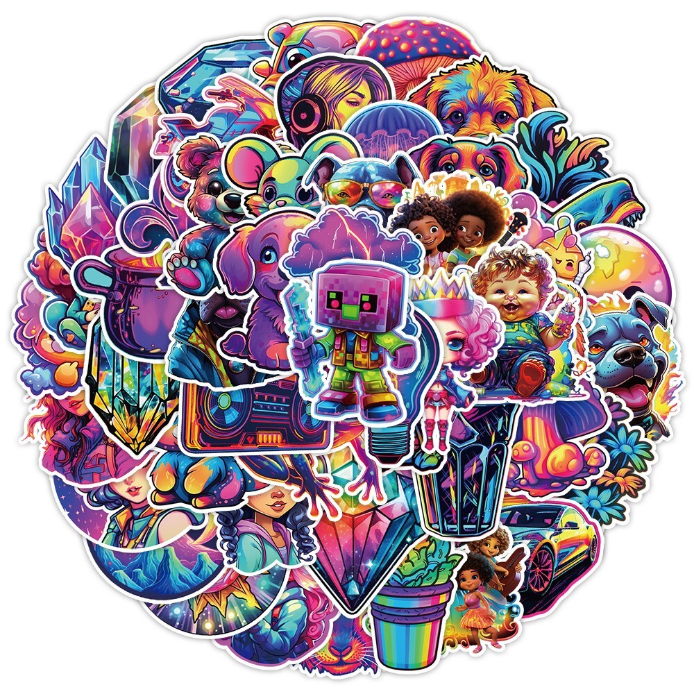 50 Pcs Stickers Variety Neon Style Skateboard Luggage Phone Car Helmet Decal