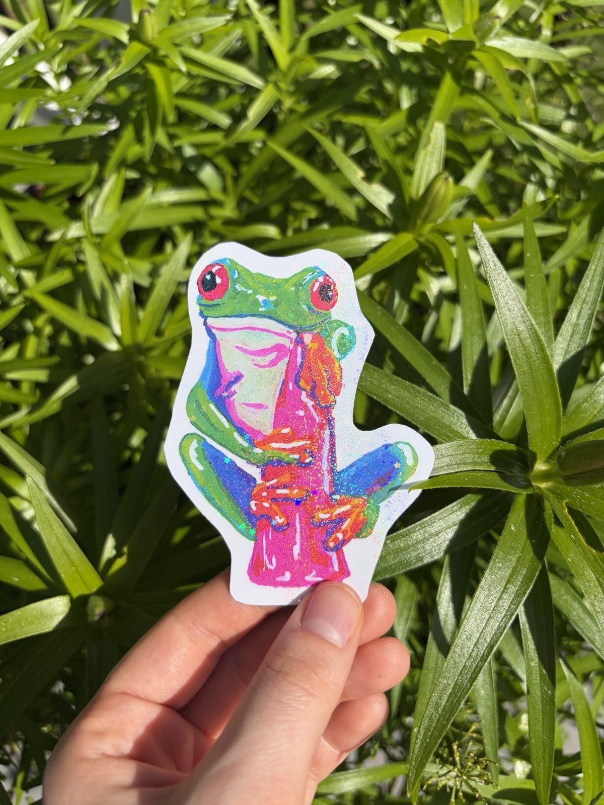 Tree Frog On A Flower: Waterproof Aesthetic Vinyl Sticker