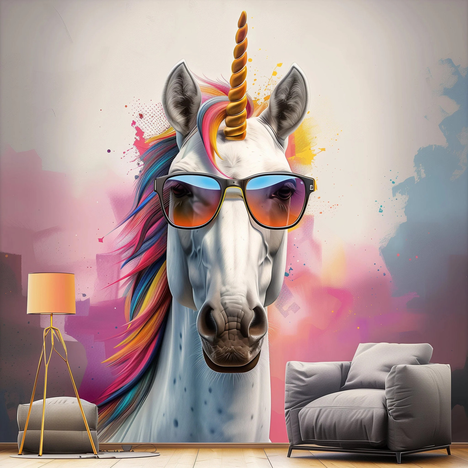 Photorealistic Graffiti Unicorn Wall Sticker – Colorful Unicorn with Sunglasses