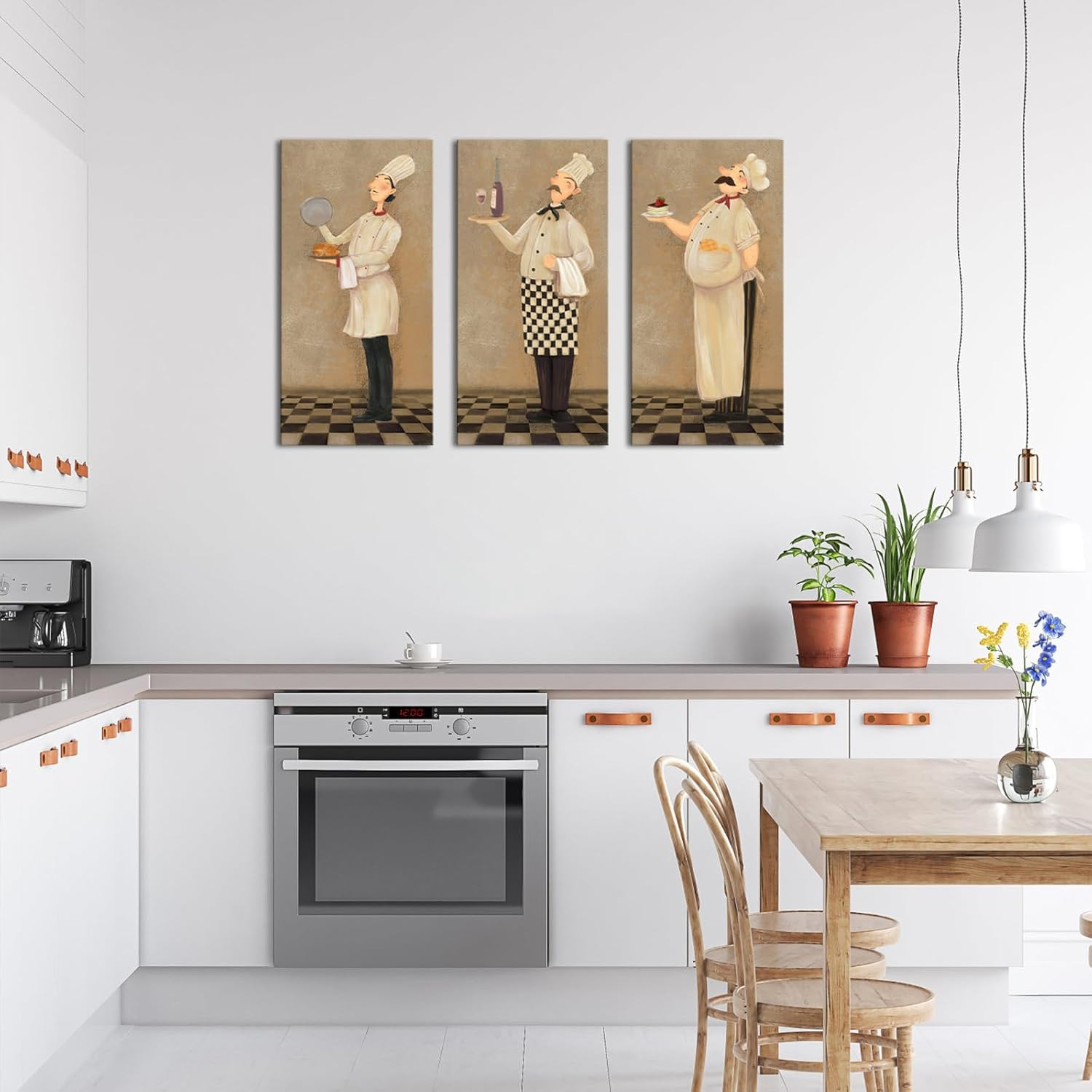 Funny French Chef Vintage Wall Art Set for Kitchen & Dining Room Decor 3Pcs