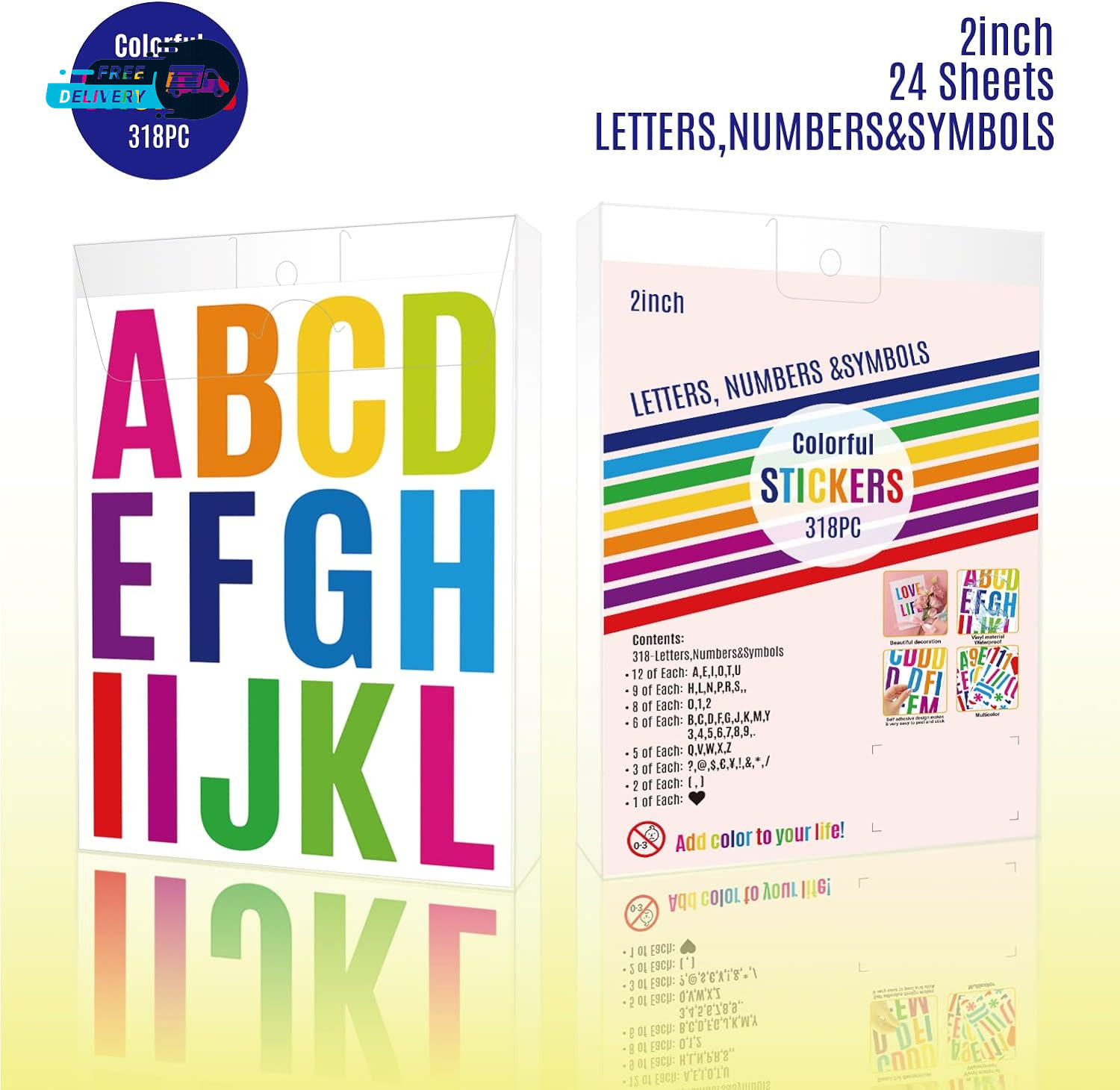 24 Sheets 2 Inch Self Adhesive Letters Stick on Vinyl Letters Capital Letter.