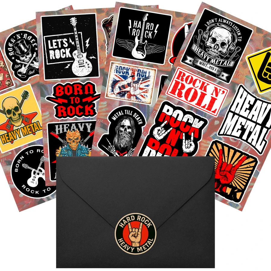 Hard Rock Heavy Metal Stickers Rock N Roll Skull Guitar Sign of the Horns Decals