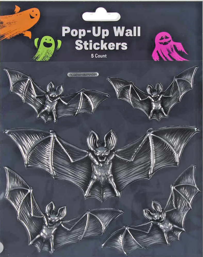 15 ct Pop-Up Wall Stickers Halloween Spooky Themed Bats Spiders Frogs, Crows