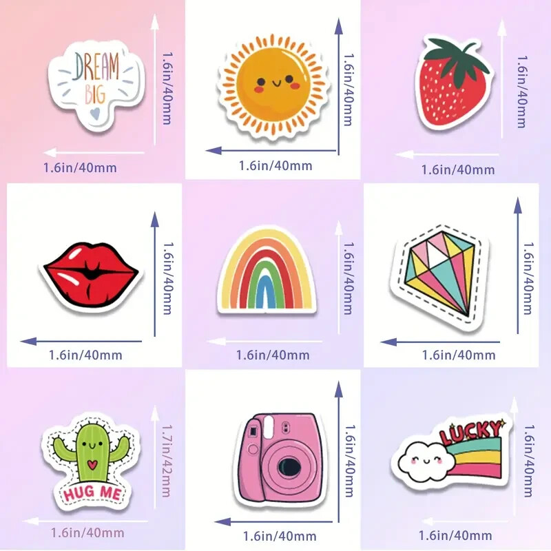 50 Random Fun Cute Cartoon Art Realistic Stickers – Laptop/ Water Bottle/ Notes