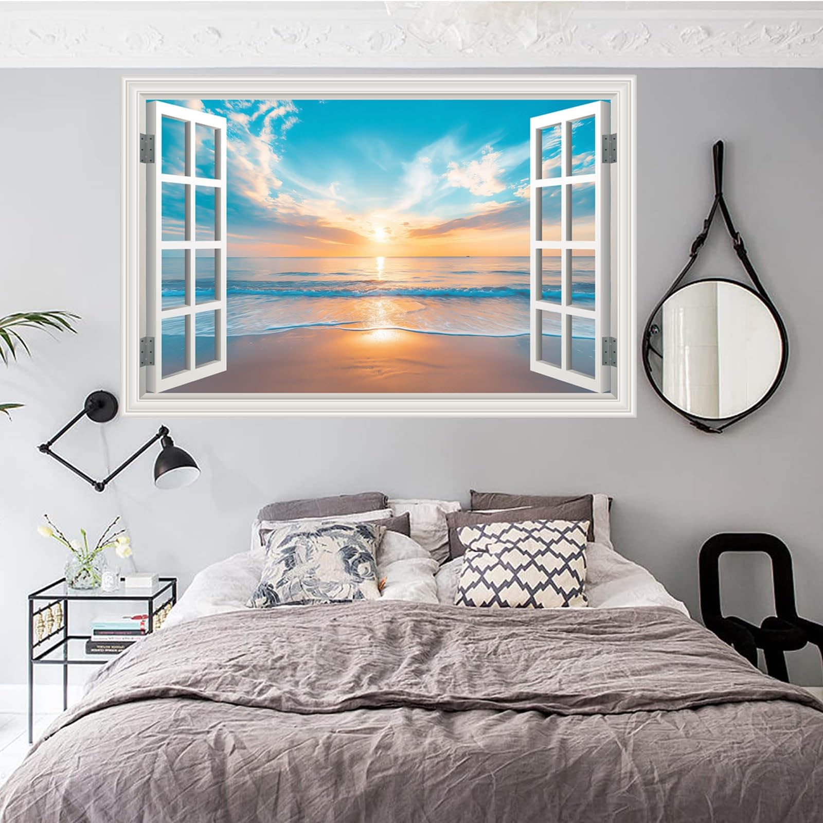 Fake Window Wall Decal Summer Ocean Beach Seascape Faux Window Poster Sticker…