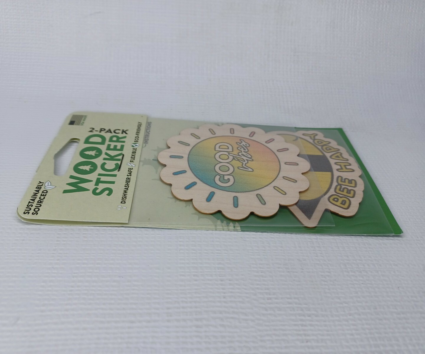 Wood Sticker 2 Pack Decal Bottle Laptop Car USA Made Good Vibes Outdoors Eco