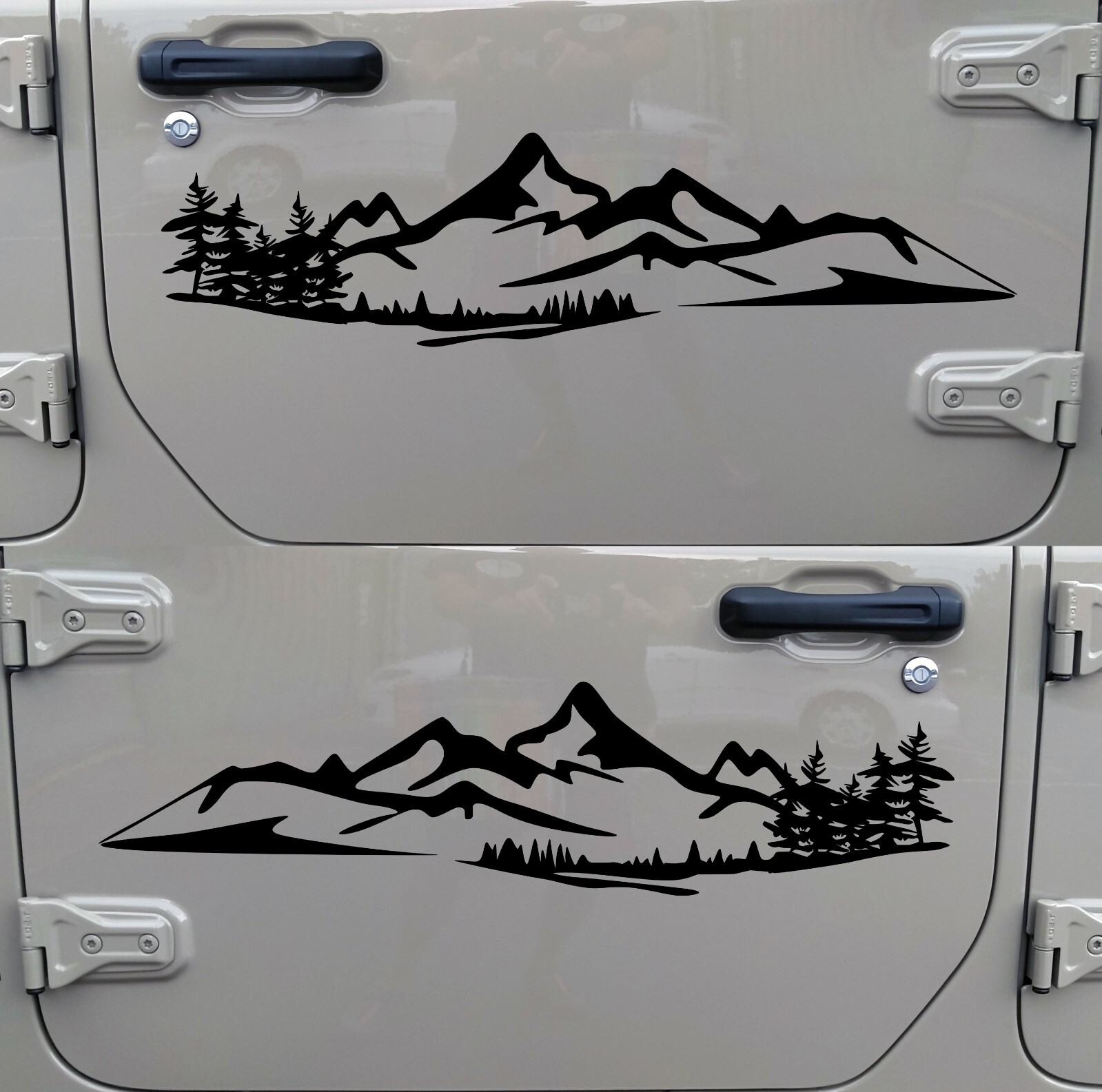 Pair of Mountains and Forest Vinyl Decals V8 Mirrored Set PNW 4×4 Hiking Camping