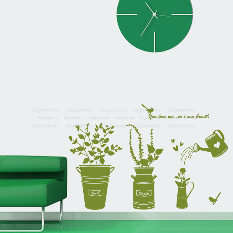 Green Pot Waterproof Removable Bedroom Office Balcony Wall Decoration Wallpapers