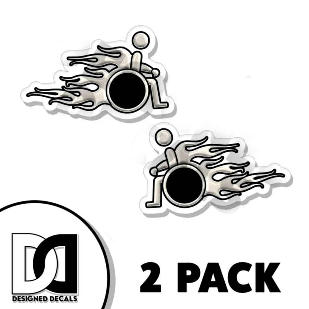 Handicap Flames Wheelchair Die Cut Vinyl Window Decal Sticker Car Truck 2 PACK