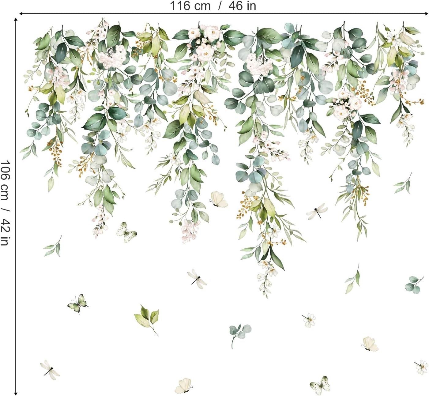 Hanging Green Leaves Wall Decals Hanging Vines Plants Leaves Peel and Stick W…