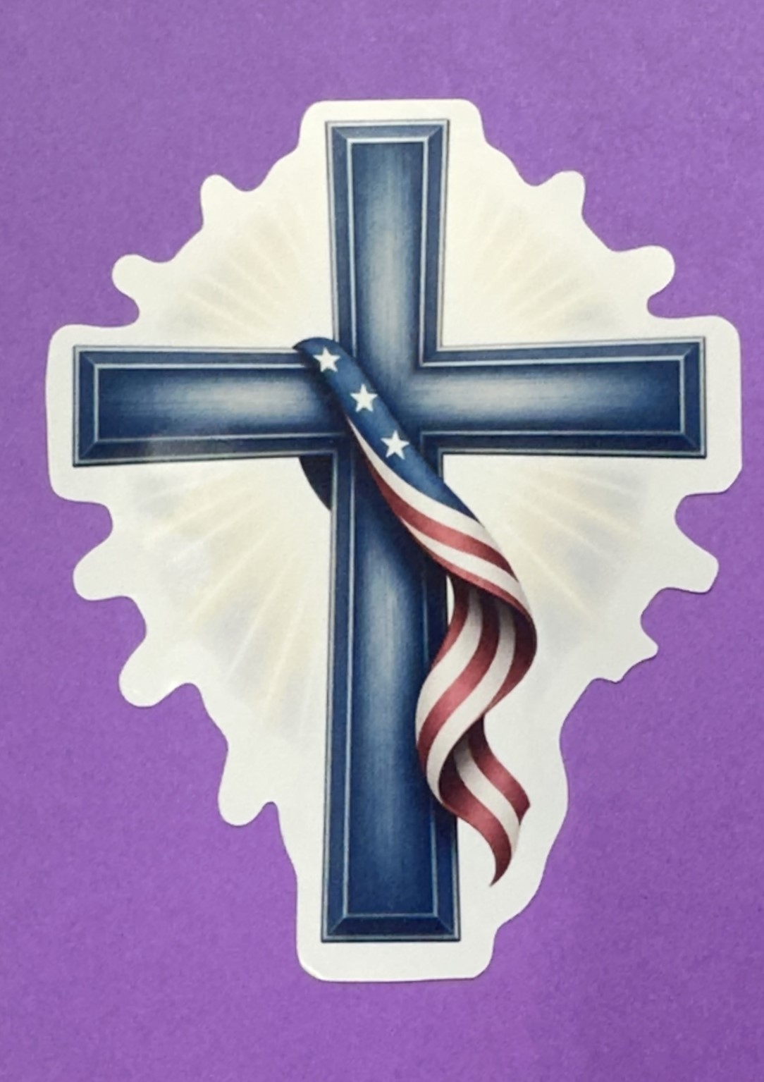 3 inch Patriotic Cross Sticker American Flag Christian Memorial Day Vinyl Decal