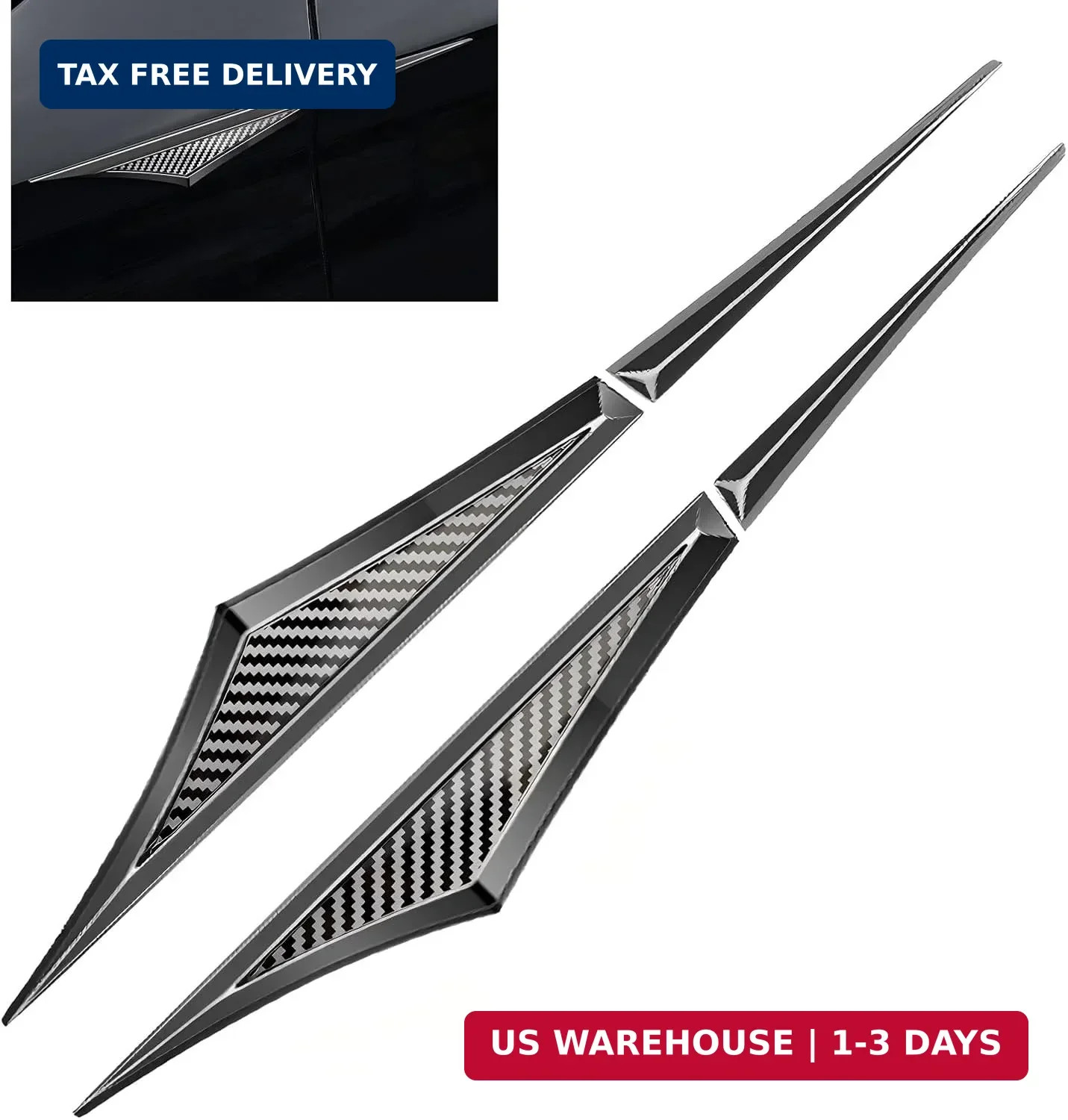 2 PCS Car Side Door Blade Wing Emblem Stickers, 3D Zinc Alloy Creative Fender Si
