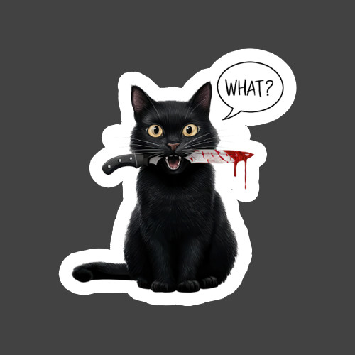 Cat Sticker Vinyl Decal Funny Knife What Dark Humor Black Cat Meme
